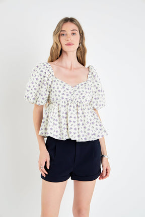 ENGLISH FACTORY - Floral Puff Sleeve Top - TOPS available at Objectrare