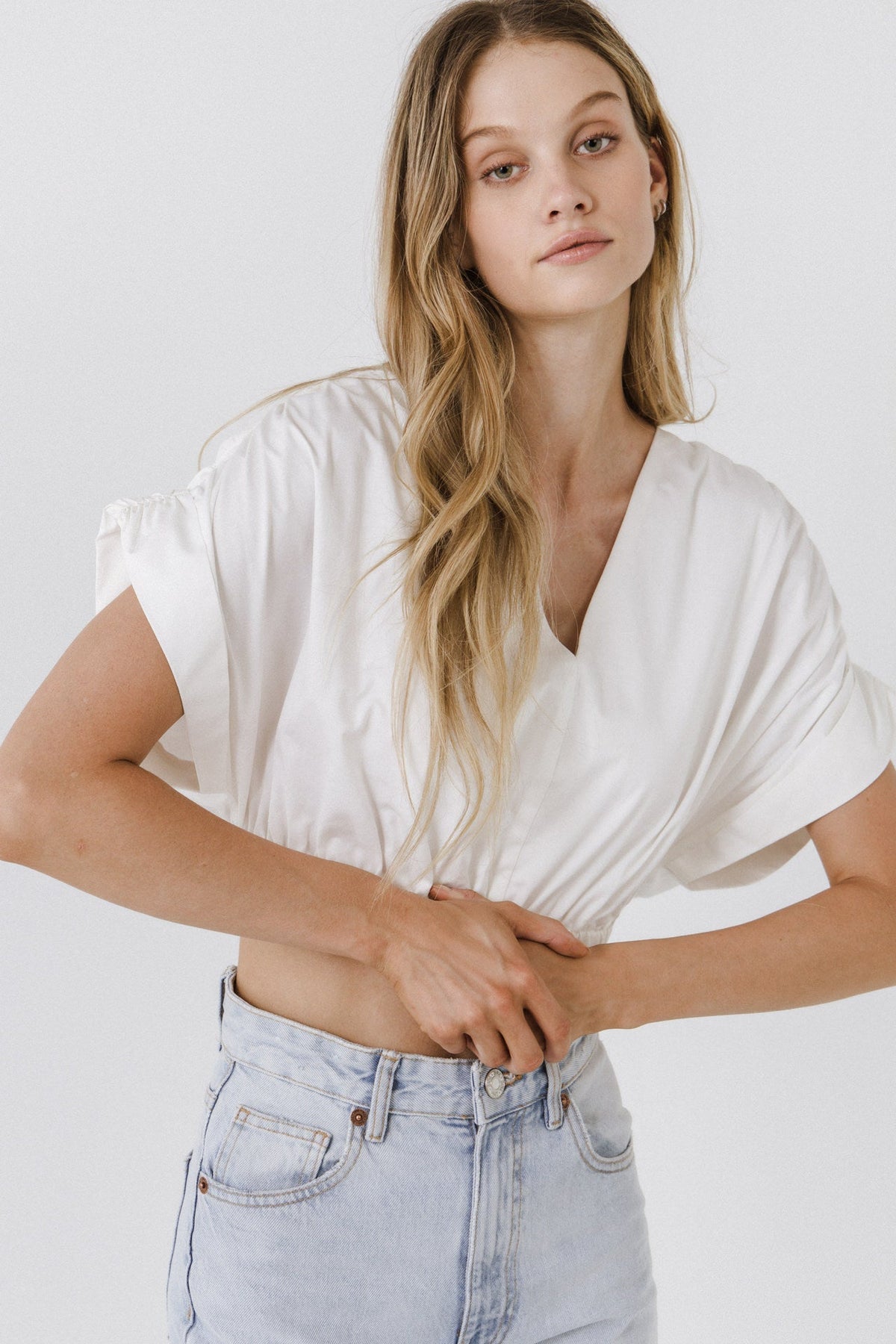 ENDLESS ROSE - Cotton Drop Shoulder Crop Top - TOPS available at Objectrare