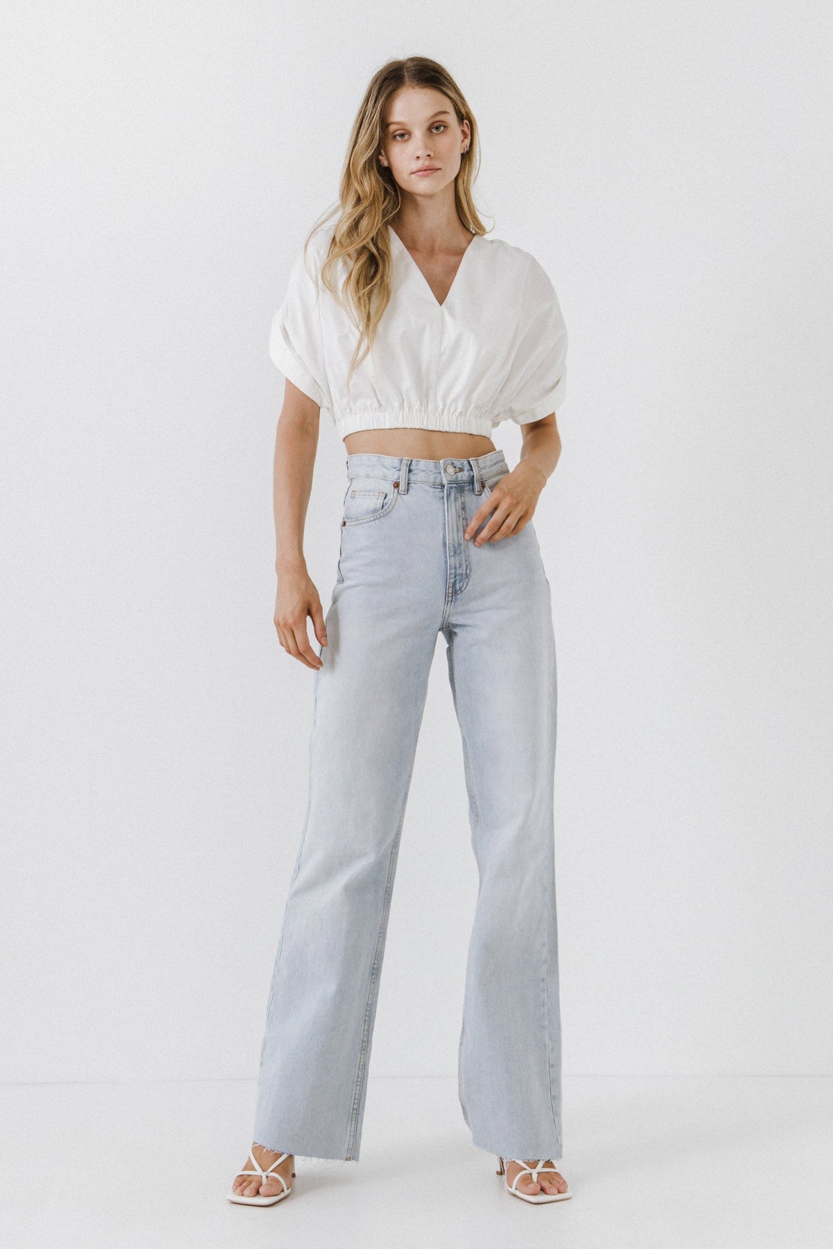ENDLESS ROSE - Cotton Drop Shoulder Crop Top - TOPS available at Objectrare