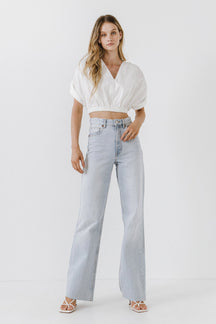 ENDLESS ROSE - Cotton Drop Shoulder Crop Top - TOPS available at Objectrare