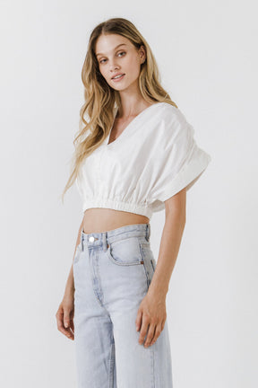ENDLESS ROSE - Cotton Drop Shoulder Crop Top - TOPS available at Objectrare