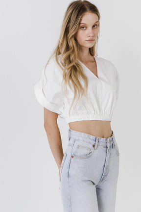 ENDLESS ROSE - Cotton Drop Shoulder Crop Top - TOPS available at Objectrare