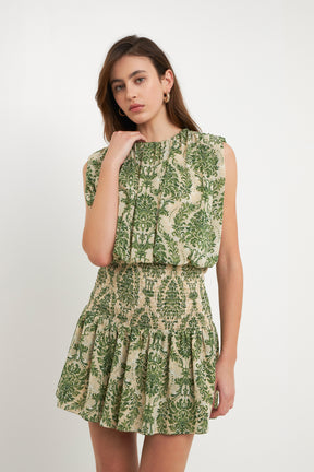 FREE THE ROSES - Chiffon Baroque Print Mini Dress - DRESSES available at Objectrare