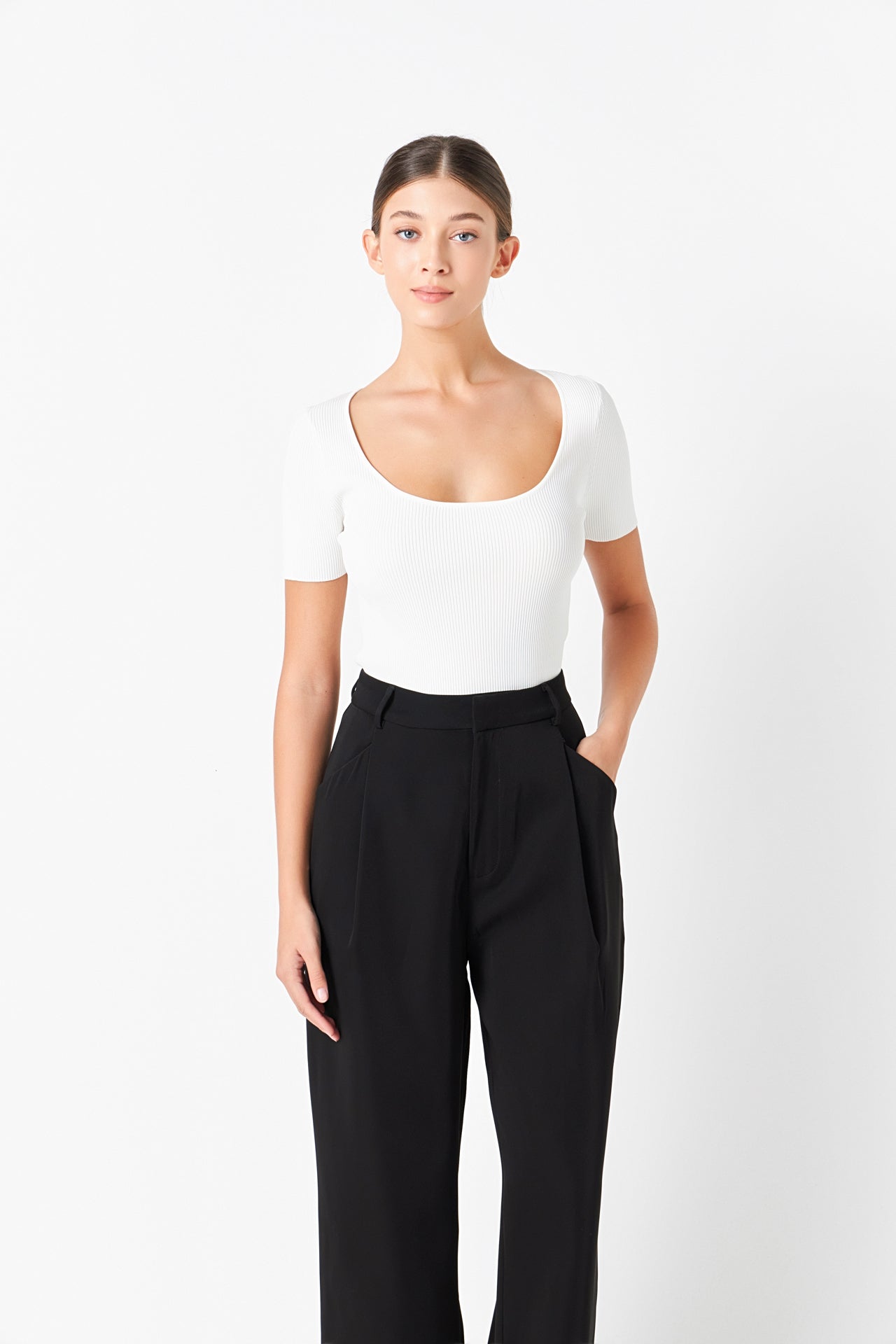 ENDLESS ROSE - Ribbed Short Sleeve Top - TOPS available at Objectrare