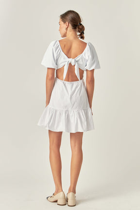 ENGLISH FACTORY - Mixed Media Puff Sleeve Back Bow Dress - DRESSES available at Objectrare