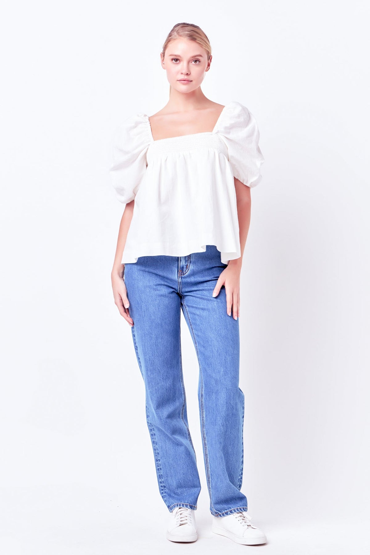 ENGLISH FACTORY - Linen Ruched Sleeve Top - TOPS available at Objectrare