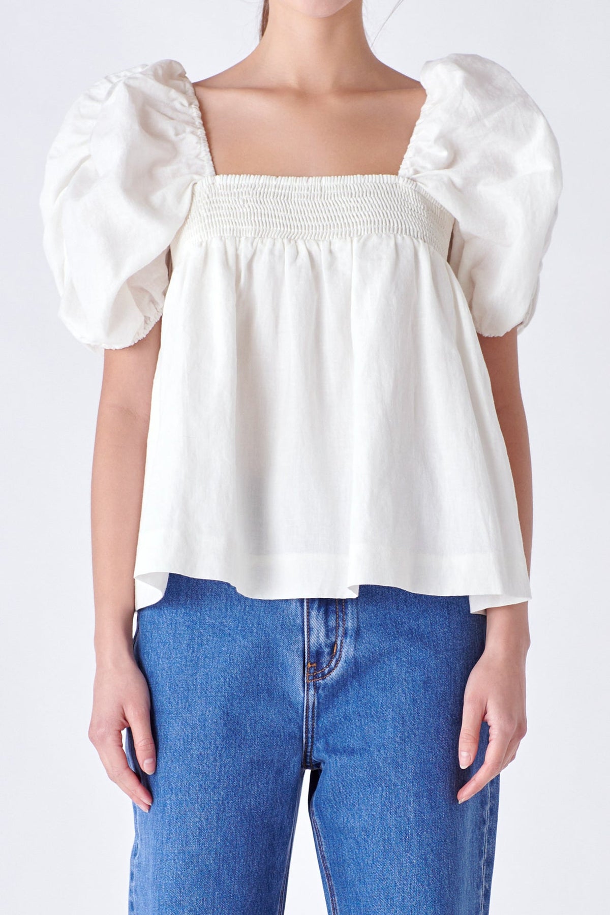 ENGLISH FACTORY - English Factory - Linen Ruched Sleeve Top - TOPS available at Objectrare