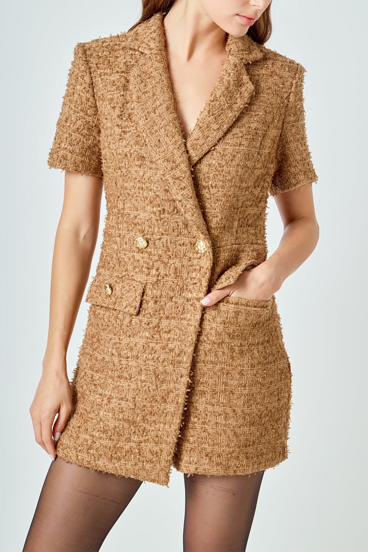 ENDLESS ROSE - Short Sleeve Tweed Romper - ROMPERS available at Objectrare