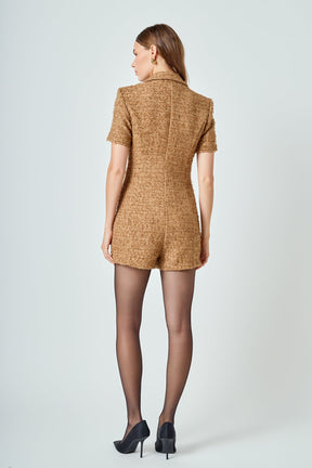 ENDLESS ROSE - Short Sleeve Tweed Romper - ROMPERS available at Objectrare