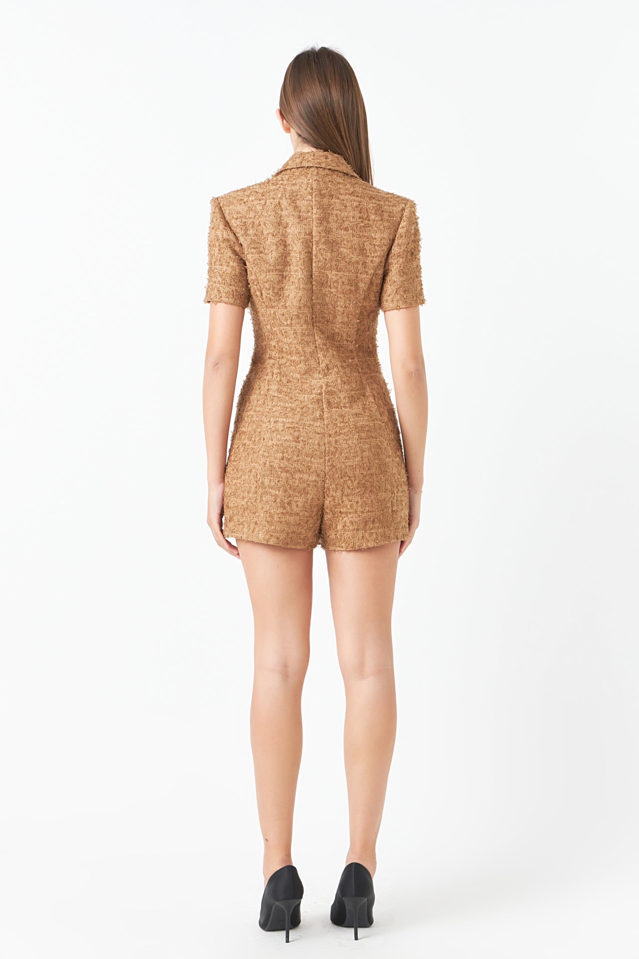ENDLESS ROSE - Short Sleeve Tweed Romper - ROMPERS available at Objectrare