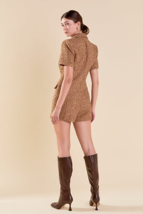 ENDLESS ROSE - Short Sleeve Tweed Romper - ROMPERS available at Objectrare