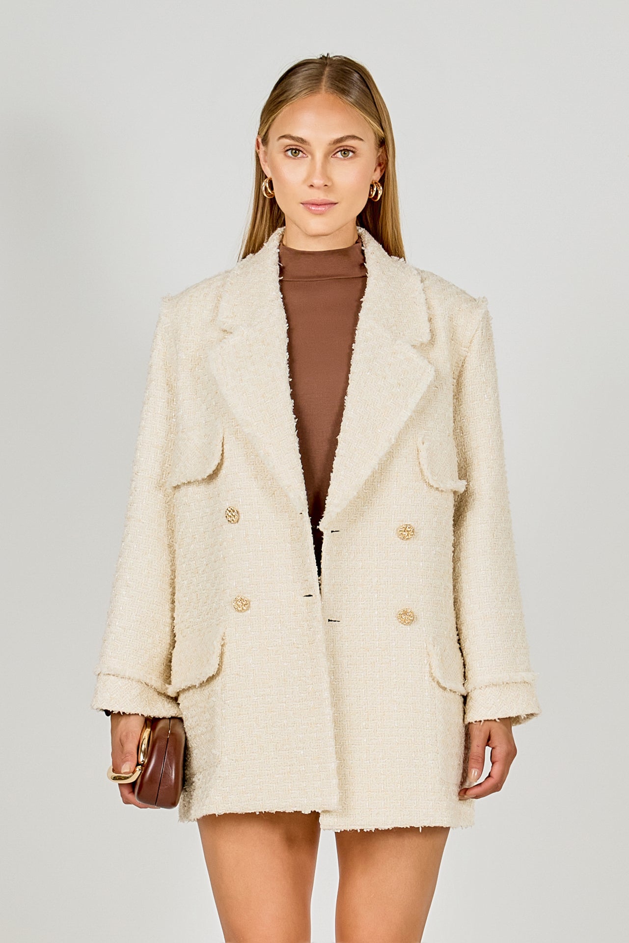 ENDLESS ROSE - Tweed Fringe Double Breast Coat - COATS available at Objectrare