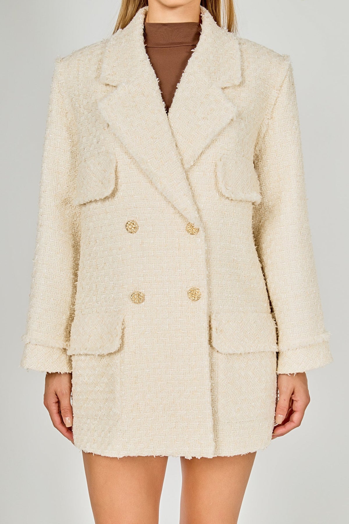 ENDLESS ROSE - Tweed Fringe Double Breast Coat - COATS available at Objectrare