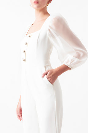 ENDLESS ROSE - Organza Sleeve Jumpsuit - JUMPSUITS available at Objectrare