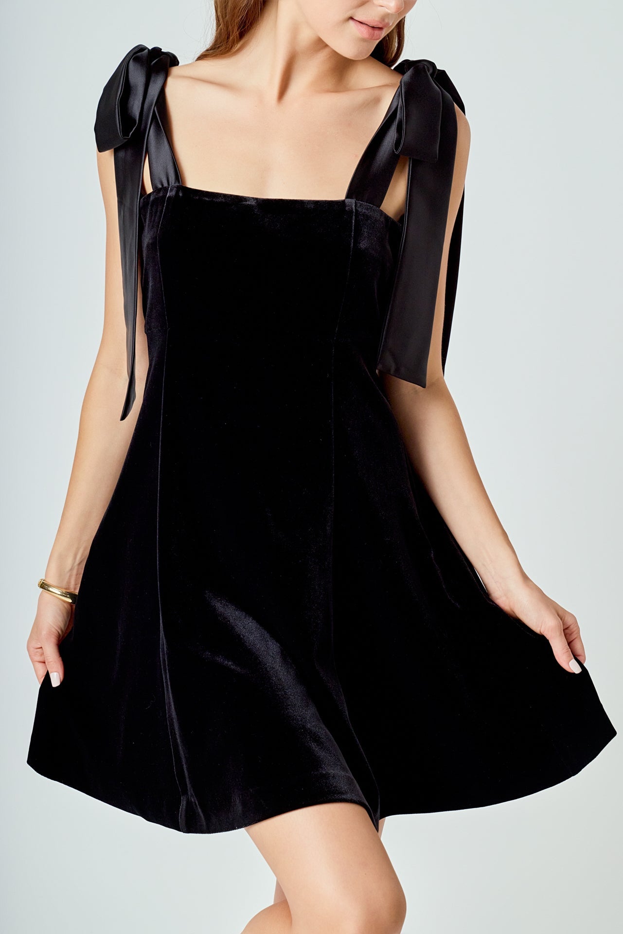 ENDLESS ROSE - Satin Tie Velvet Mini Dress - DRESSES available at Objectrare