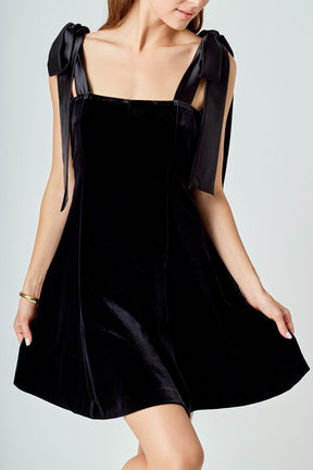 ENDLESS ROSE - Satin Tie Velvet Mini Dress - DRESSES available at Objectrare