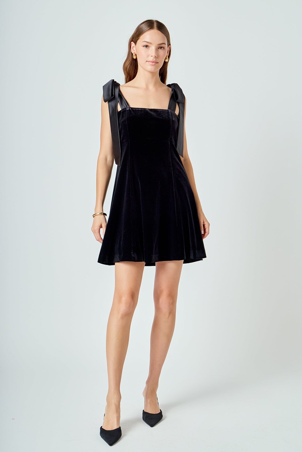 ENDLESS ROSE - Satin Tie Velvet Mini Dress - DRESSES available at Objectrare