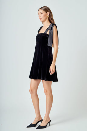 ENDLESS ROSE - Satin Tie Velvet Mini Dress - DRESSES available at Objectrare