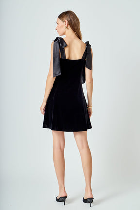 ENDLESS ROSE - Satin Tie Velvet Mini Dress - DRESSES available at Objectrare