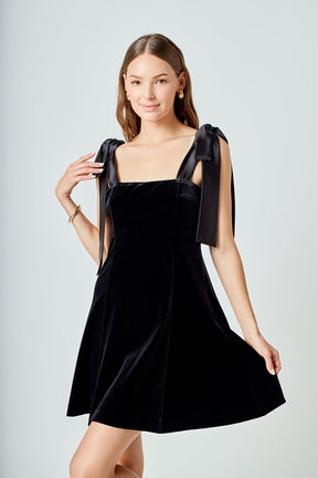 ENDLESS ROSE - Satin Tie Velvet Mini Dress - DRESSES available at Objectrare