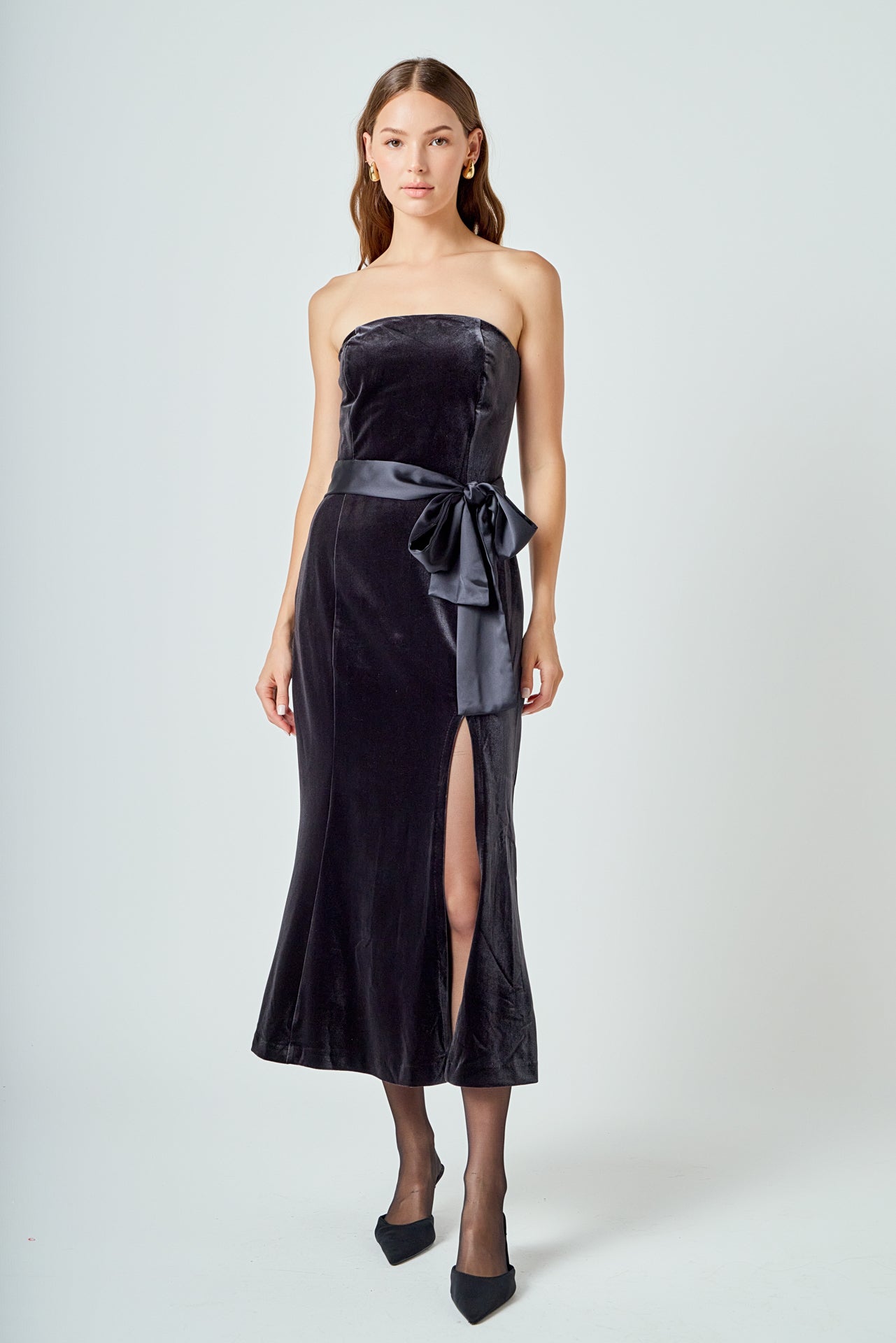 ENDLESS ROSE - Strapless Velvet Maxi Dress - DRESSES available at Objectrare