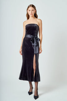 ENDLESS ROSE - Strapless Velvet Maxi Dress - DRESSES available at Objectrare