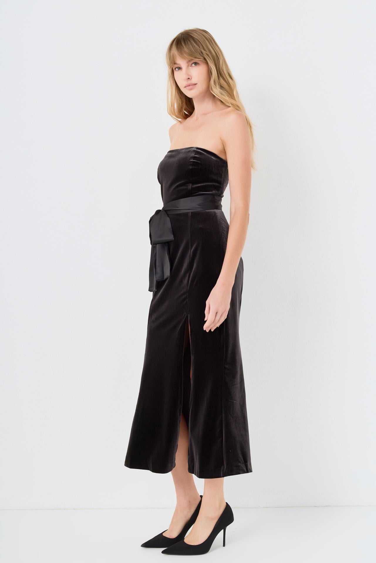 ENDLESS ROSE - Strapless Velvet Maxi Dress - DRESSES available at Objectrare