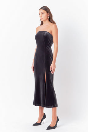 ENDLESS ROSE - Strapless Velvet MIdi Dress - DRESSES available at Objectrare
