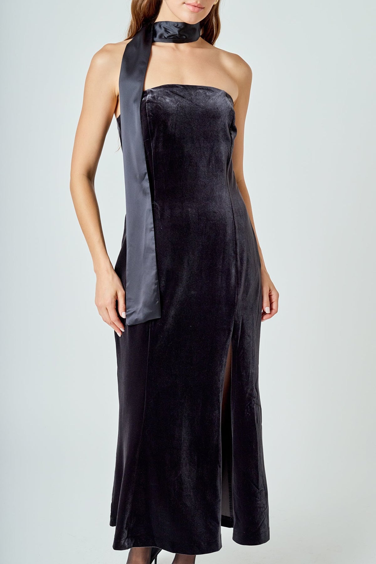 ENDLESS ROSE - Strapless Velvet Maxi Dress - DRESSES available at Objectrare