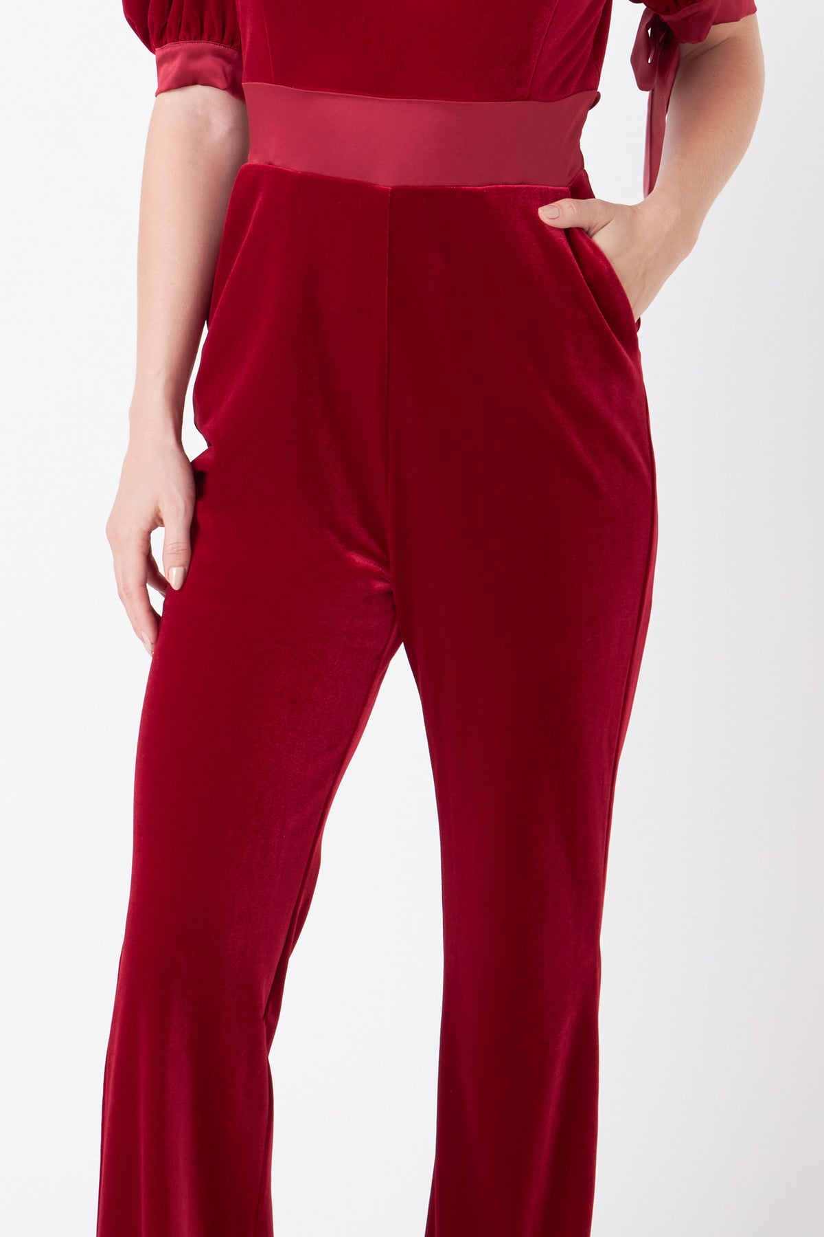 ENDLESS ROSE - Bow Tie Sleeve Velvet Jumpsuit - JUMPSUITS available at Objectrare