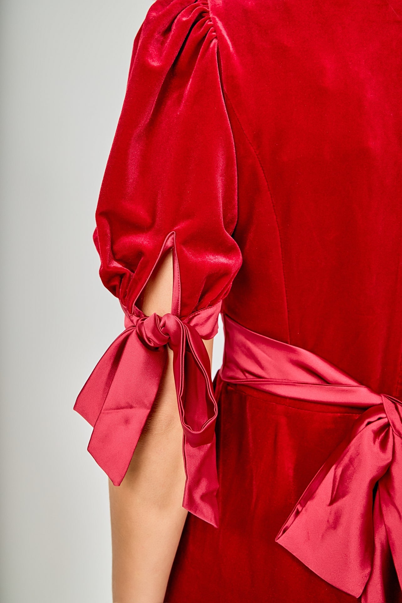 ENDLESS ROSE - Bow Tie Sleeve Velvet Jumpsuit - JUMPSUITS available at Objectrare