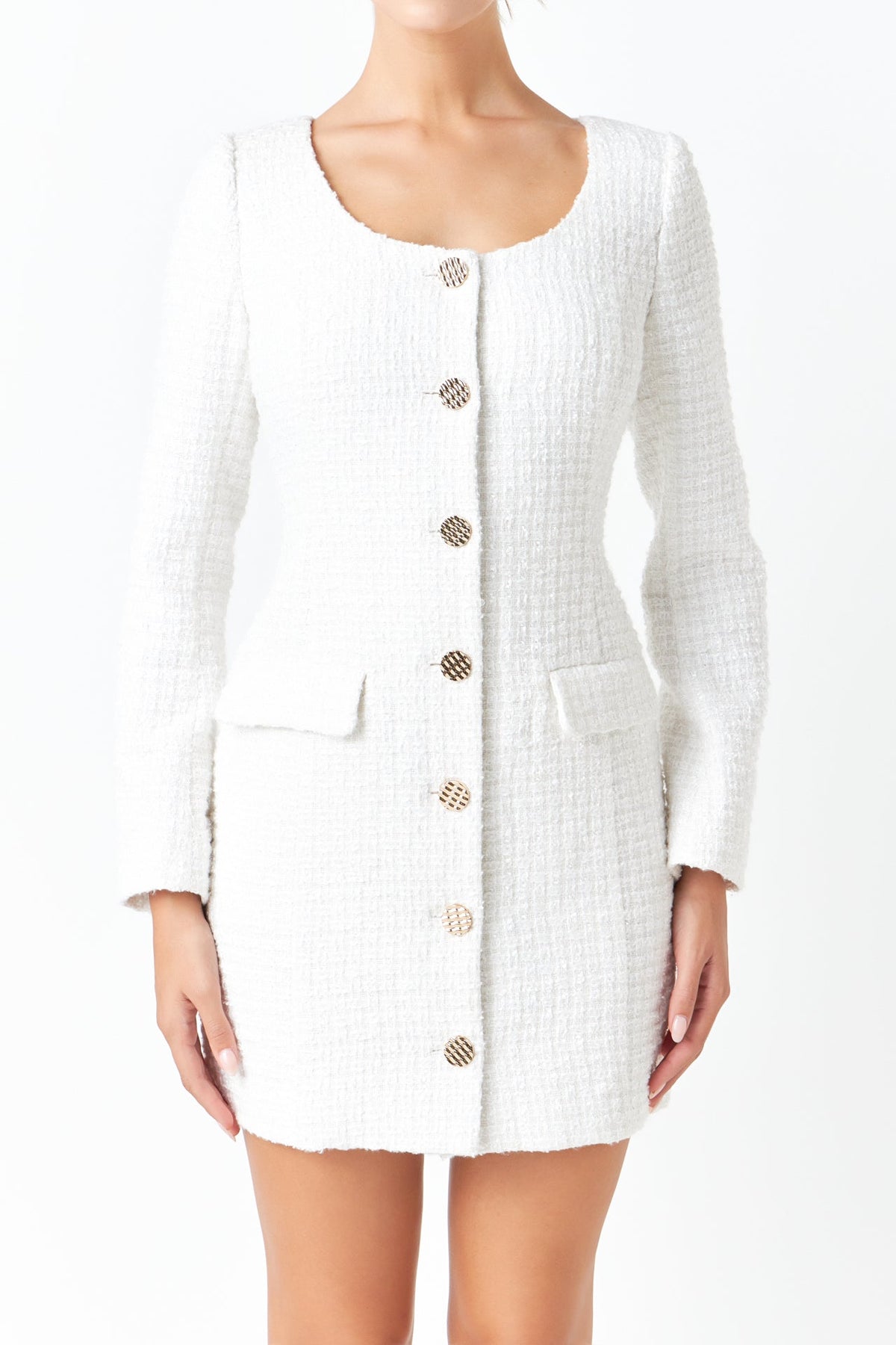 Scooped Neckline Tweed Dress