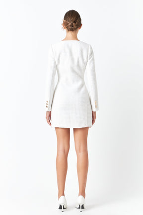 Scooped Neckline Tweed Dress