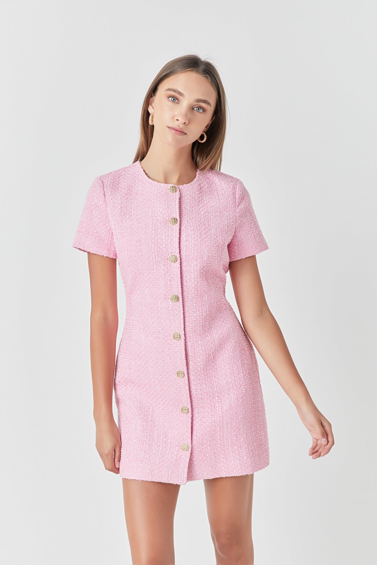ENDLESS ROSE - Short Sleeve Tweed Dress - DRESSES available at Objectrare