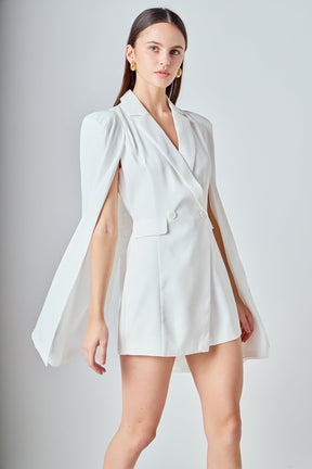 ENDLESS ROSE - Caped Blazer Romper - ROMPERS available at Objectrare