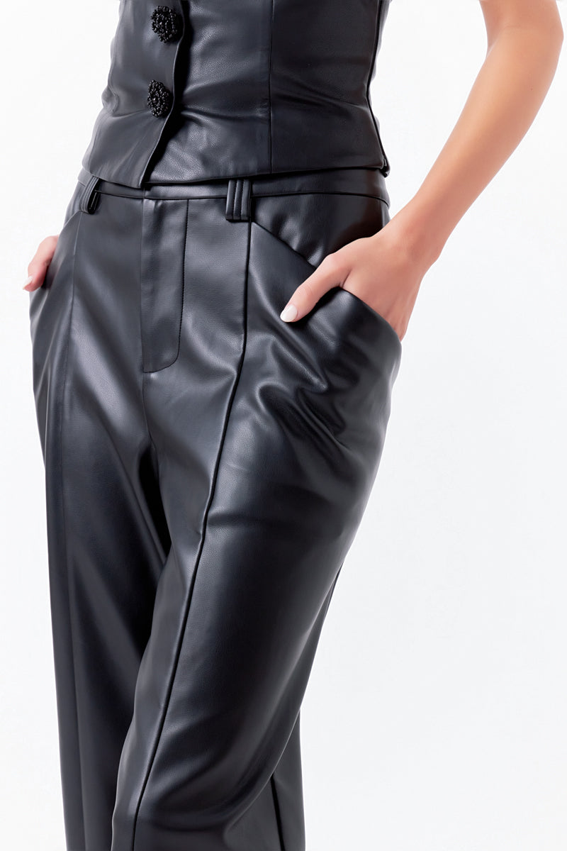 Faux Leather Wide Pocket Pants