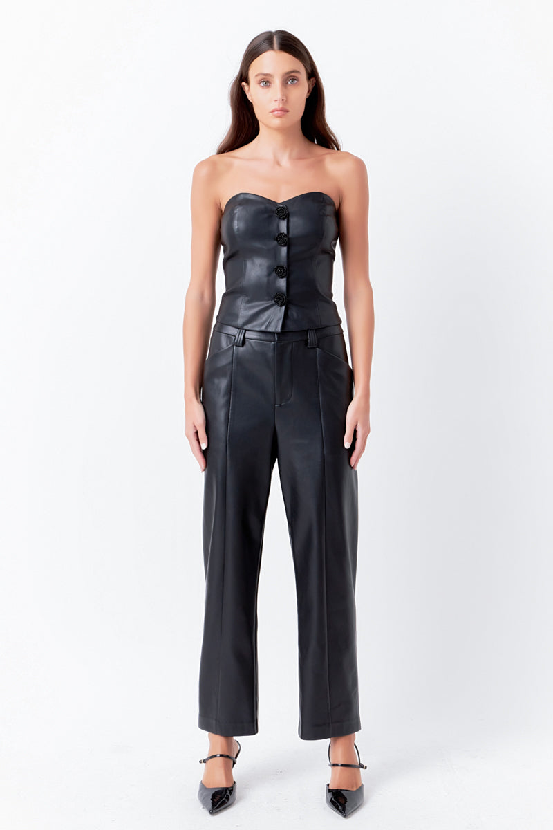 ENDLESS ROSE - Faux Leather Wide Pocket Pants - PANTS available at Objectrare