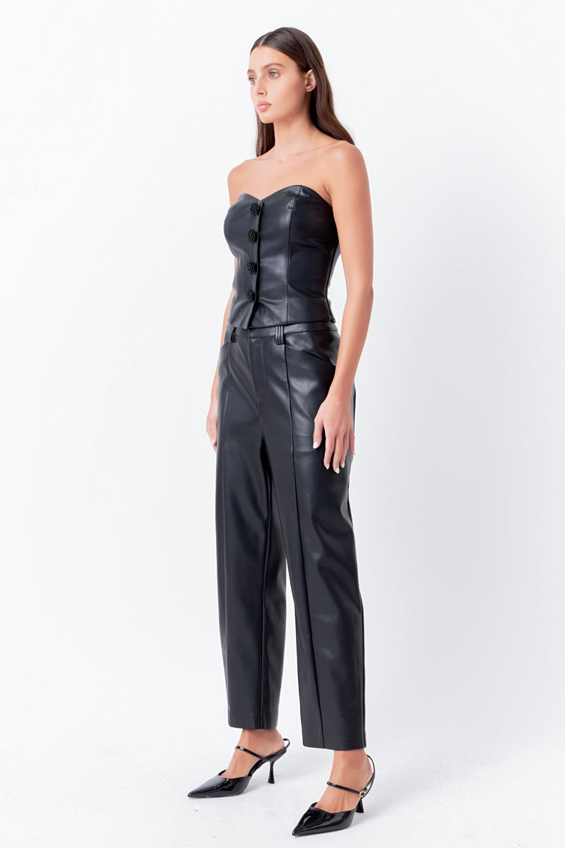 ENDLESS ROSE - Faux Leather Wide Pocket Pants - PANTS available at Objectrare