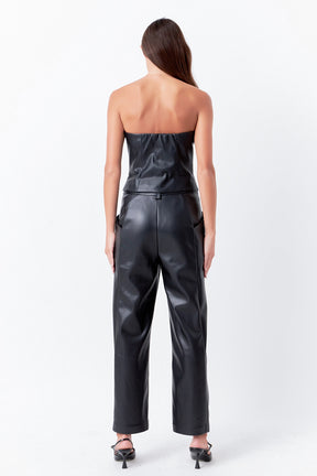 ENDLESS ROSE - Faux Leather Wide Pocket Pants - PANTS available at Objectrare