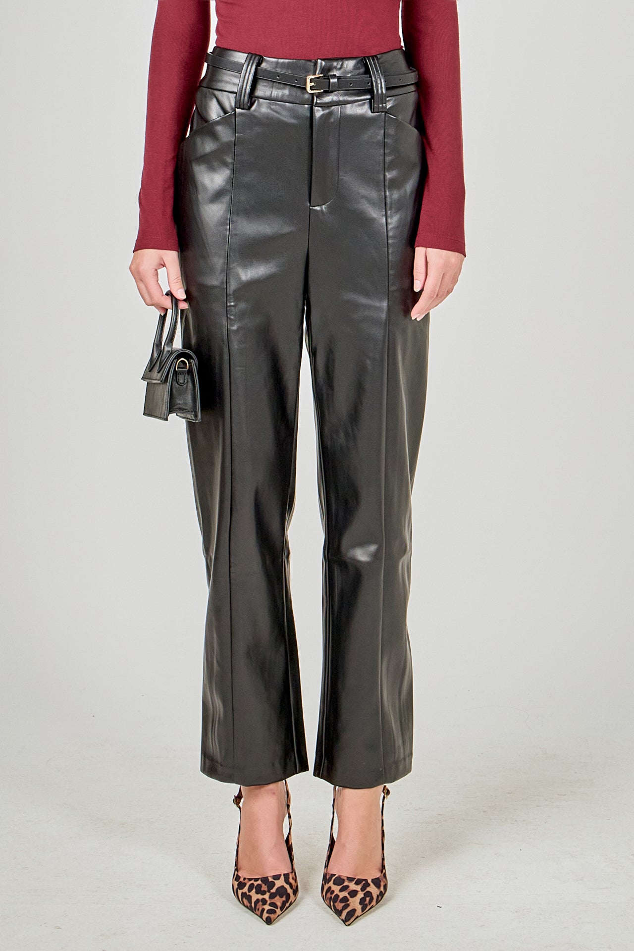 ENDLESS ROSE - Faux Leather Wide Pocket Pants - PANTS available at Objectrare
