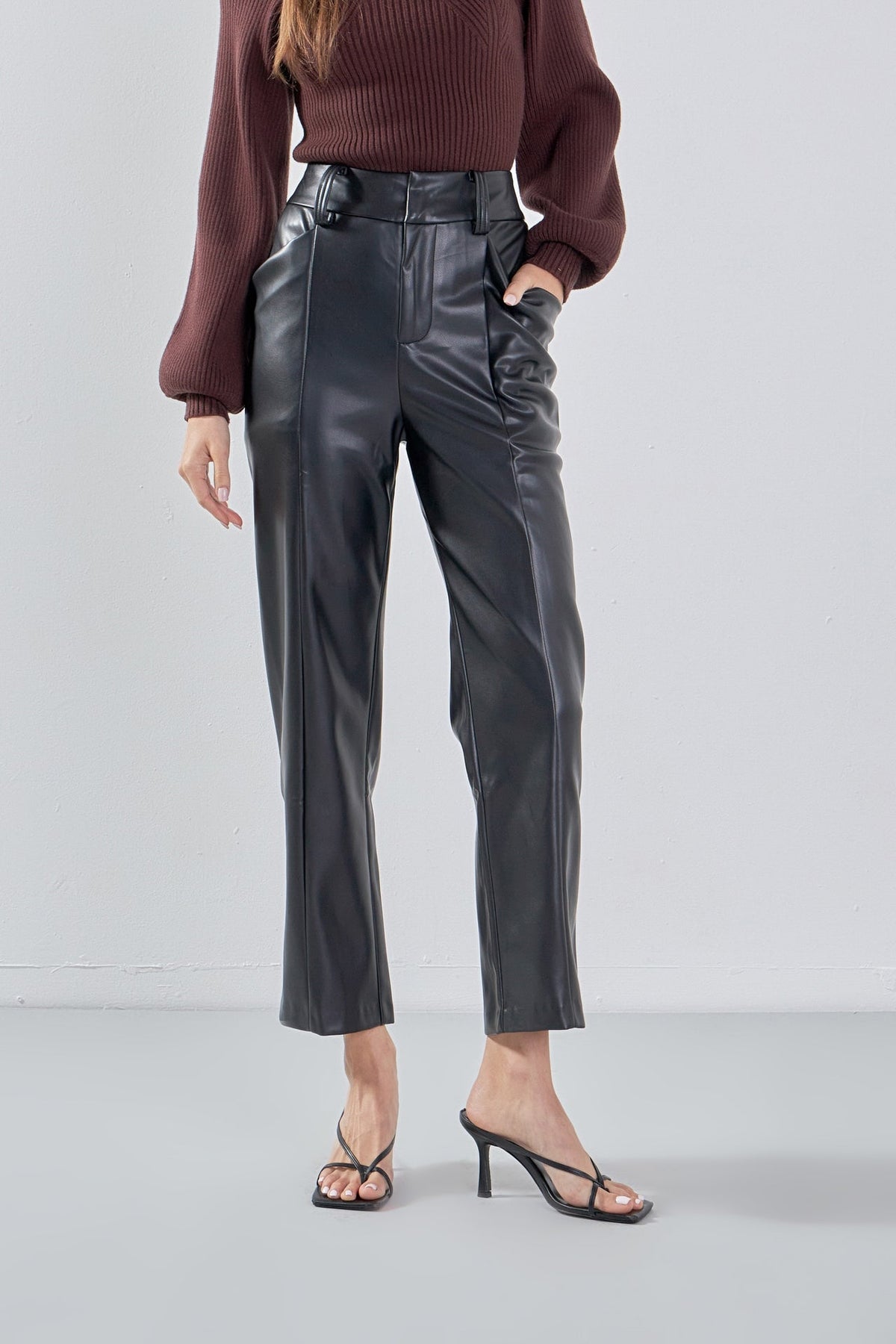 ENDLESS ROSE - Faux Leather Wide Pocket Pants - PANTS available at Objectrare