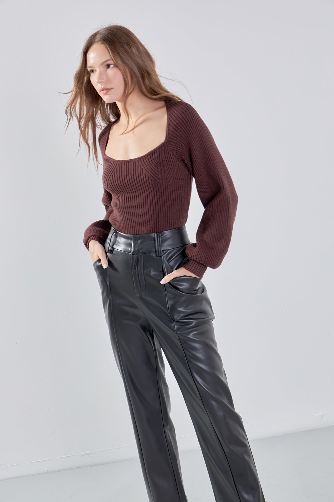 ENDLESS ROSE - Faux Leather Wide Pocket Pants - PANTS available at Objectrare
