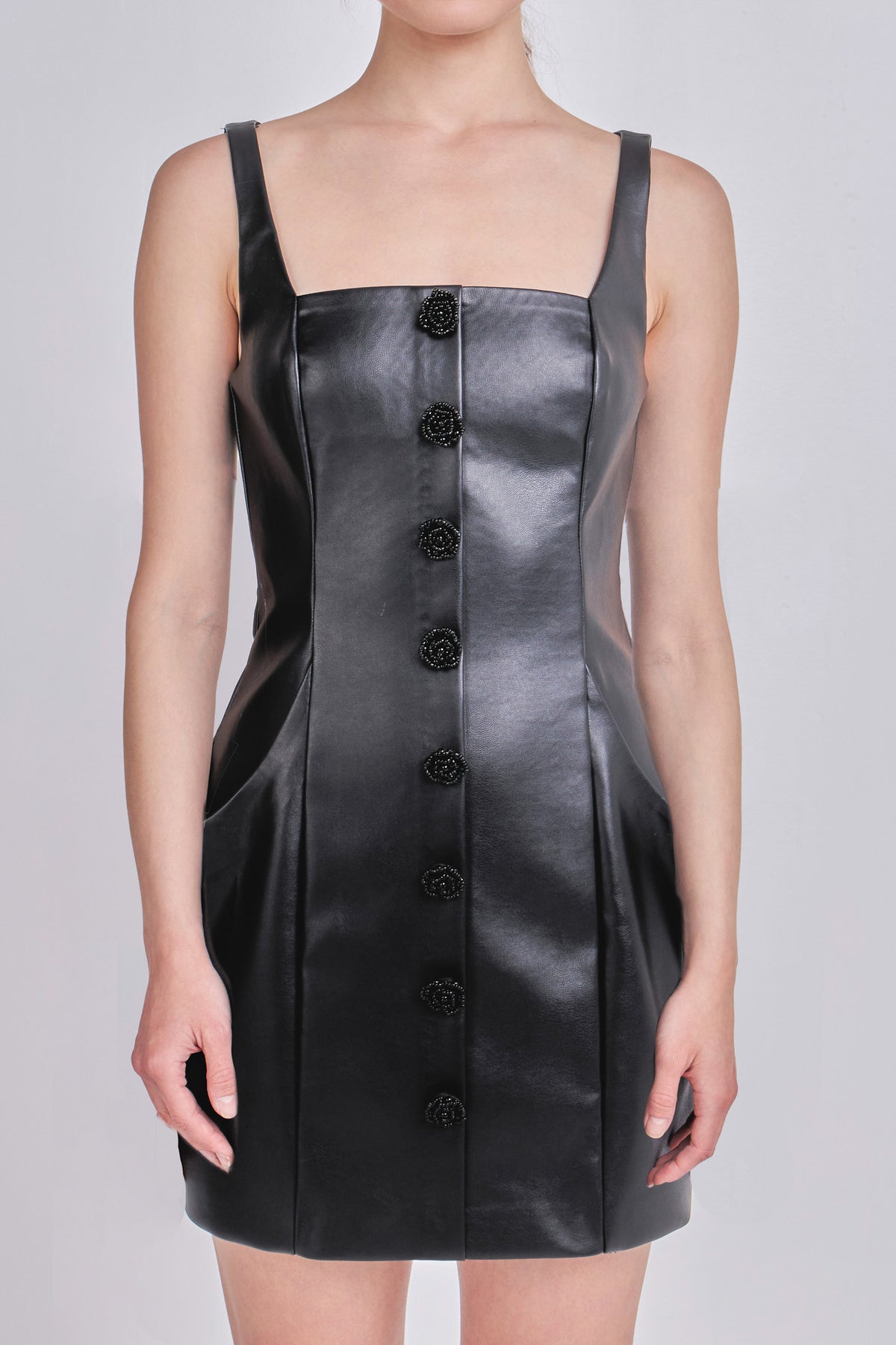 ENDLESS ROSE - Faux Leather Buttoned Mini Dress - DRESSES available at Objectrare