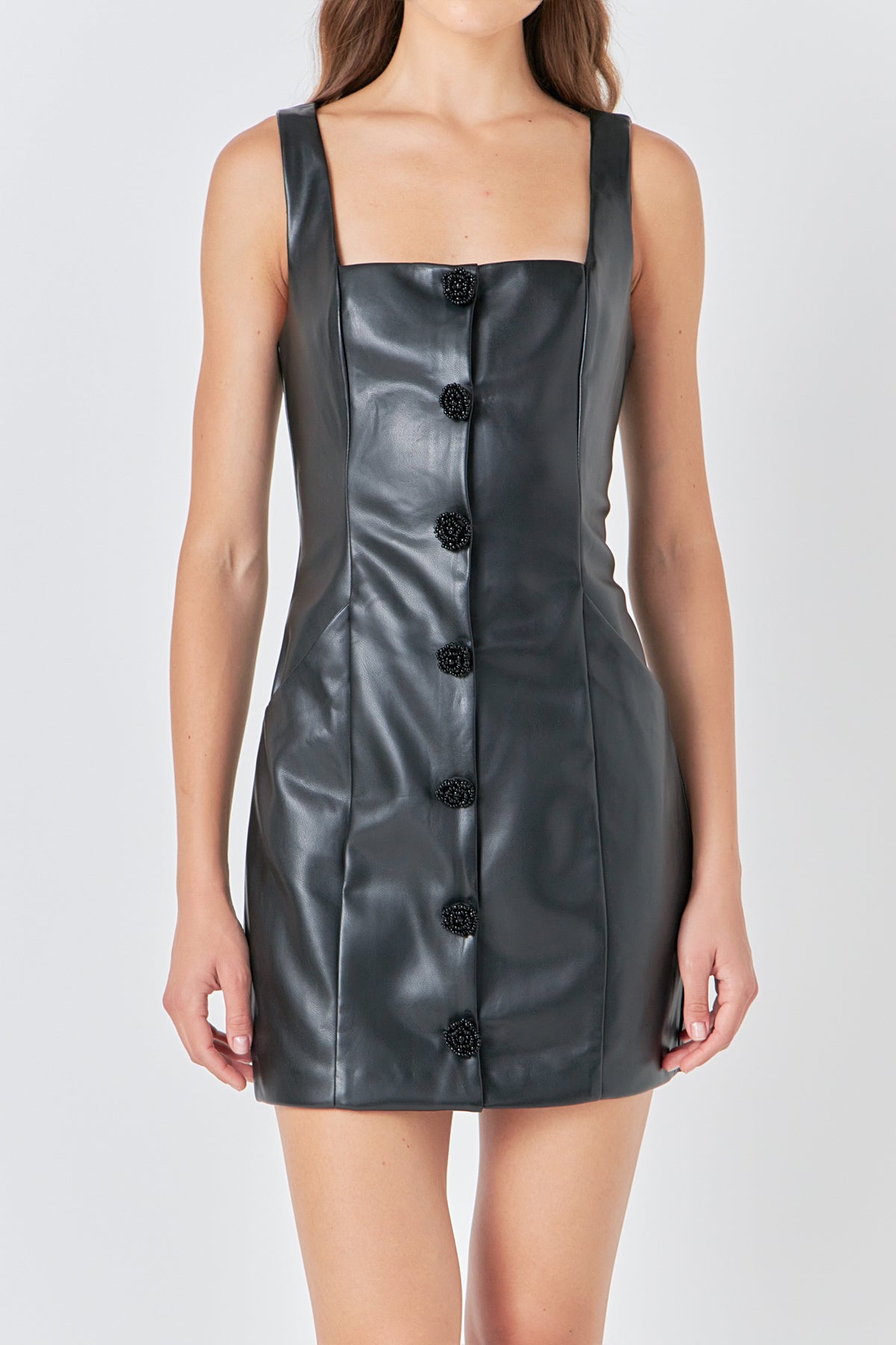 ENDLESS ROSE - Faux Leather Buttoned Mini Dress - DRESSES available at Objectrare