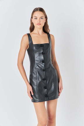 ENDLESS ROSE - Endless Rose - Faux Leather Buttoned Mini Dress - DRESSES available at Objectrare