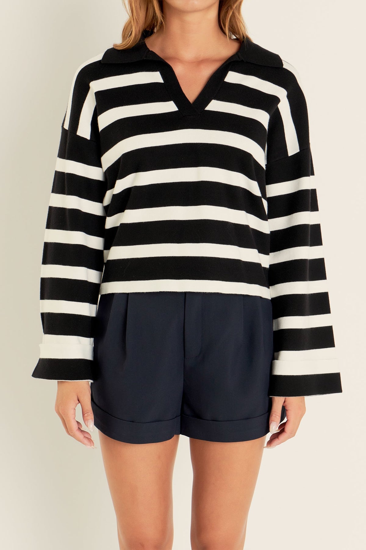 ENGLISH FACTORY - English Factory - Striped Collared Cropped Sweater - SWEATERS & KNITS available at Objectrare