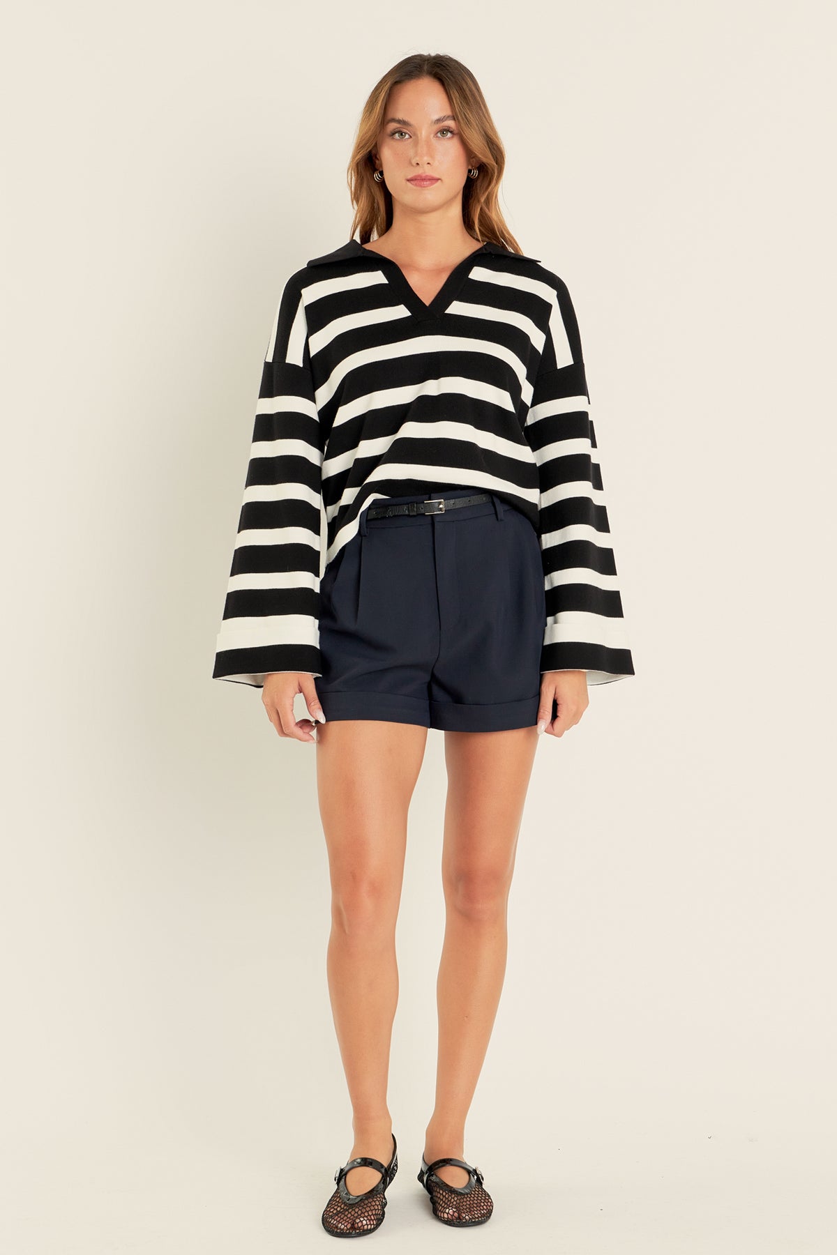 ENGLISH FACTORY - Striped Collared Cropped Sweater - SWEATERS & KNITS available at Objectrare