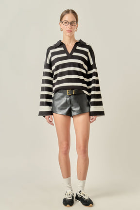 ENGLISH FACTORY - Striped Collared Cropped Sweater - SWEATERS & KNITS available at Objectrare