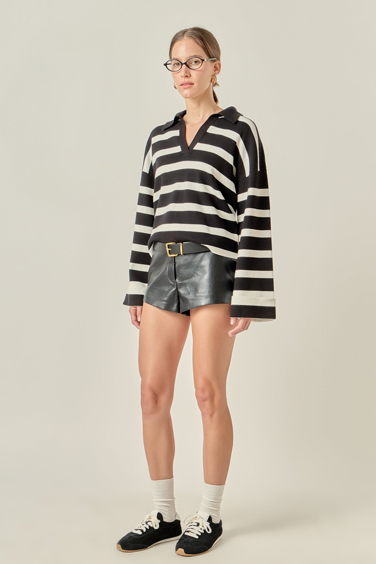 ENGLISH FACTORY - Striped Collared Cropped Sweater - SWEATERS & KNITS available at Objectrare