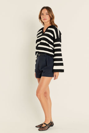 ENGLISH FACTORY - Striped Collared Cropped Sweater - SWEATERS & KNITS available at Objectrare